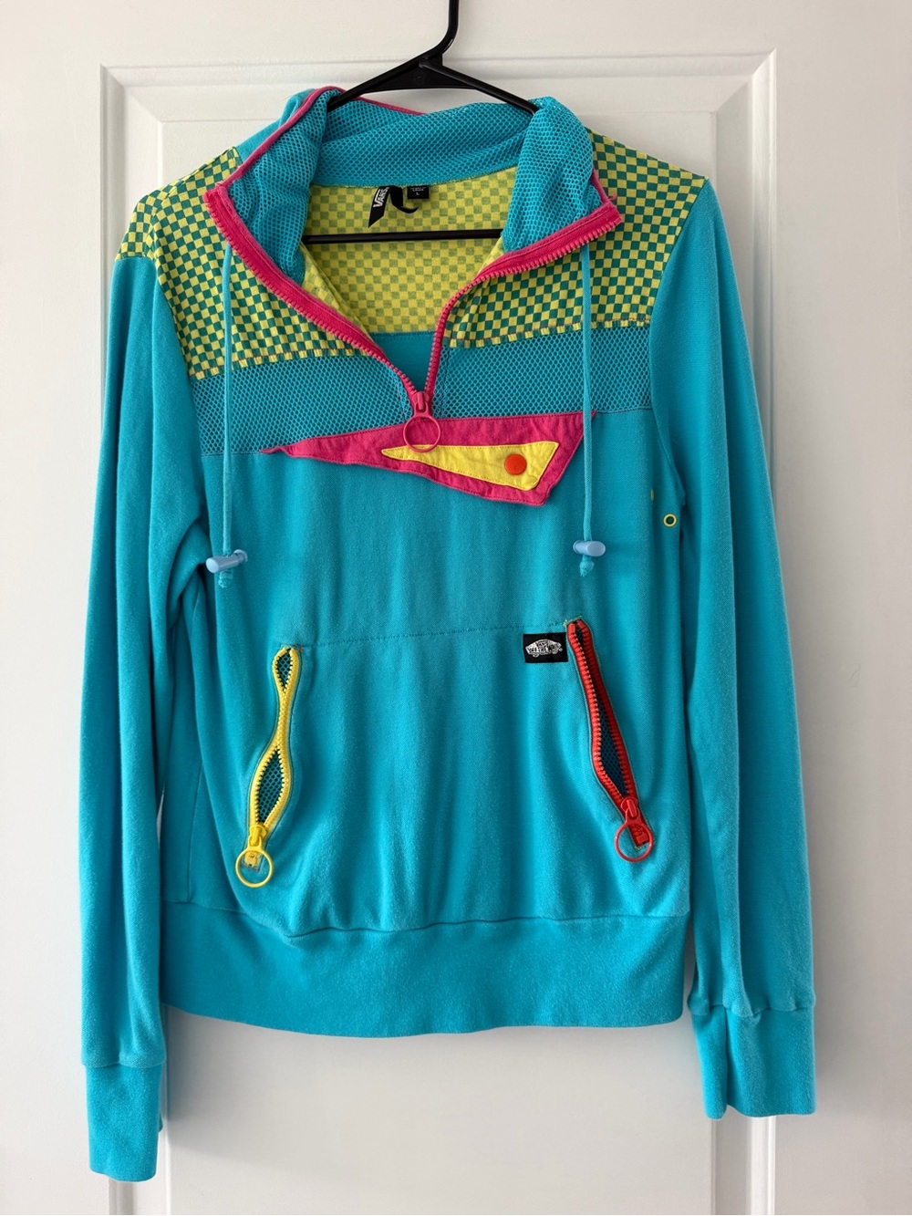 Vintage Vans 80s Vibrant Teal Colorblock Pullover with Neon Accents